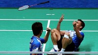 Ekspresi kegembiraan Markis Kido setelah memastikan medali emas Asian Games 2010 bersama Hendra Setiawan. (Foto: Getty Images/Mark Dadswell)