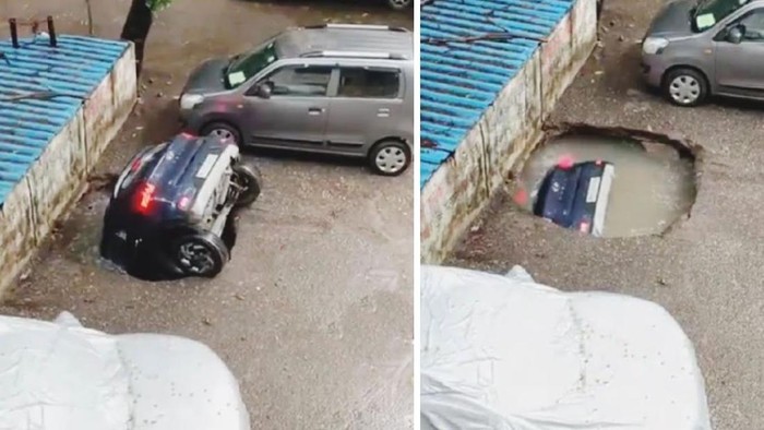 Mobil jeblos ke dalam lubang
