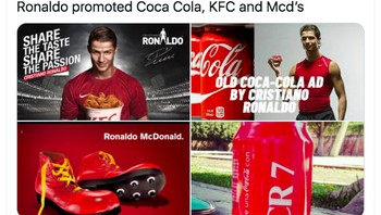 Padahal di masa silam Ronaldo pernah membintangi iklan Coca Cola. Foto: Twitter