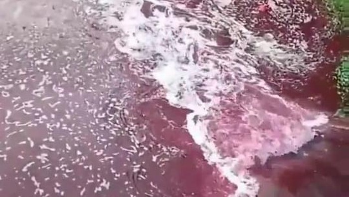 Kali di Tangerang diviralkan berwarna merah. Foto: tangkapan layar IG tangerang.terkini