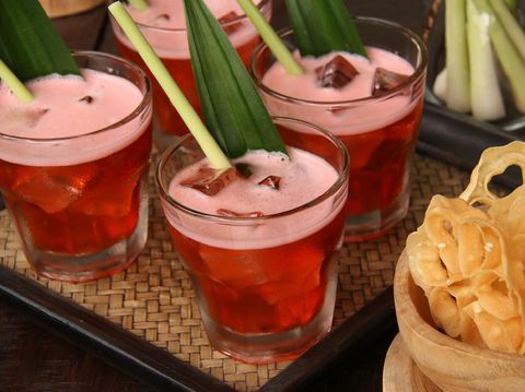 Bir Pletok Bir Pletok, the traditional non-alcoholic beer from Betawi culture, Jakarta. The beer, that is basically a herbal concoction, is served with foam on top after being shaken with ice cubes. The beer is served in a old-fashioned glass filled with ice cubes and garnished with lemongrass and pandan leaf. Served with traditional snack also from Betawi, Jakarta.