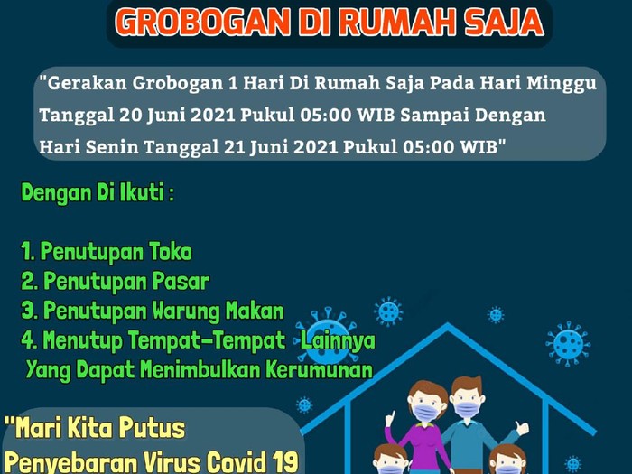 Gerakan Grobogan Satu Hari di Rumah Saja yang akan digelar Minggu (20/6) lusa.