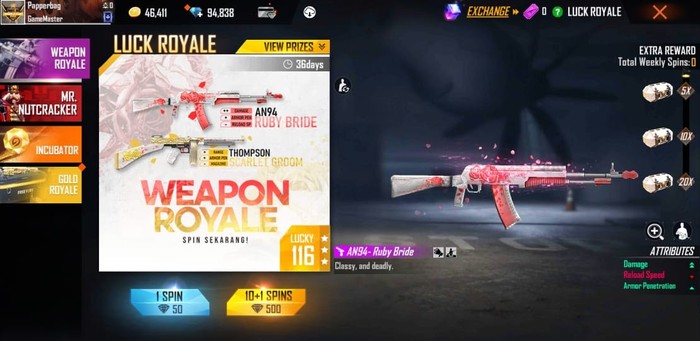 Gun Skin AN94 dan Thompson Hadir di Weapon Royale Terbaru Free Fire