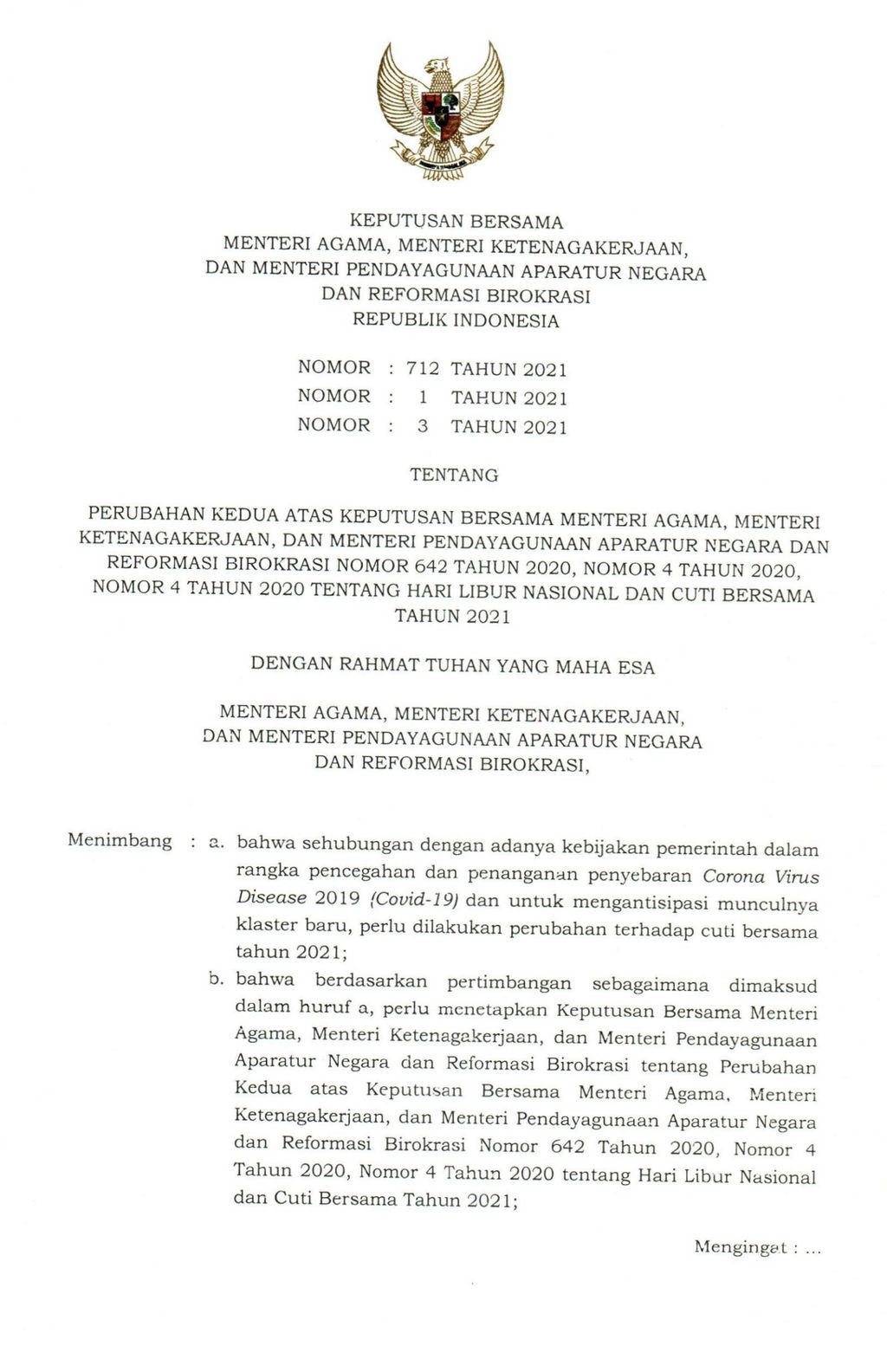 Ini Isi Skb 3 Menteri Soal Perubahan Libur Cuti Bersama 21