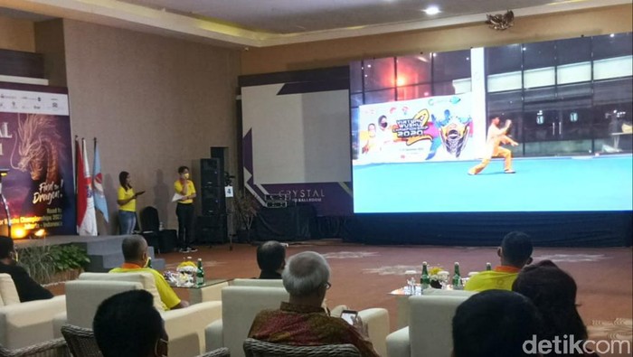 Suasana Sirkuit Nasional Wushu Taolu 2021 Tahap II secara Virtual di Yogyakarta. Ketua Umum Wushu Indonesia Airlangga Hartarto sempat memberikan keterangan secara daring.