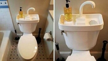 Kebanyakan toilet di Jepang, pada bagian wastafel cuci tangan pengguna dapat mencuci tangan dan menggunakan kembali air tersebut untuk pembilasan berikutnya. Hal ini dilakukan Jepang untuk menghemat jutaan liter air setiap tahun.Foto: Boredpanda