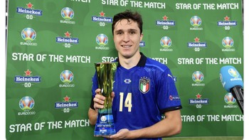 Punggawa Juventus Federico Chiesa tampil cemerlang dalam laga dengan Wales. Foto: Internet