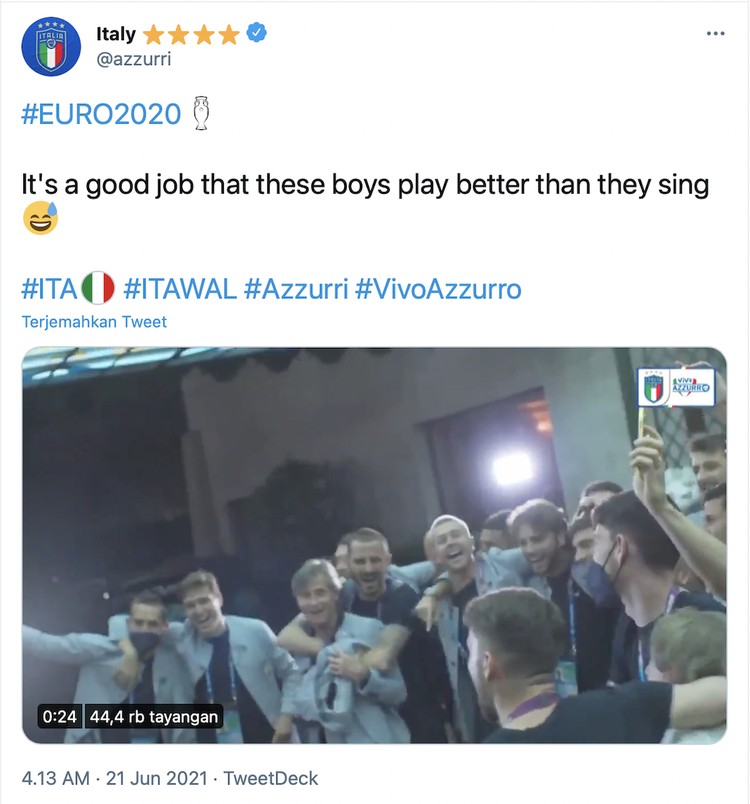 Italia tampil sempurna di fase grup Euro 2020 dengan menang beruntun dan tanpa kebobolan.