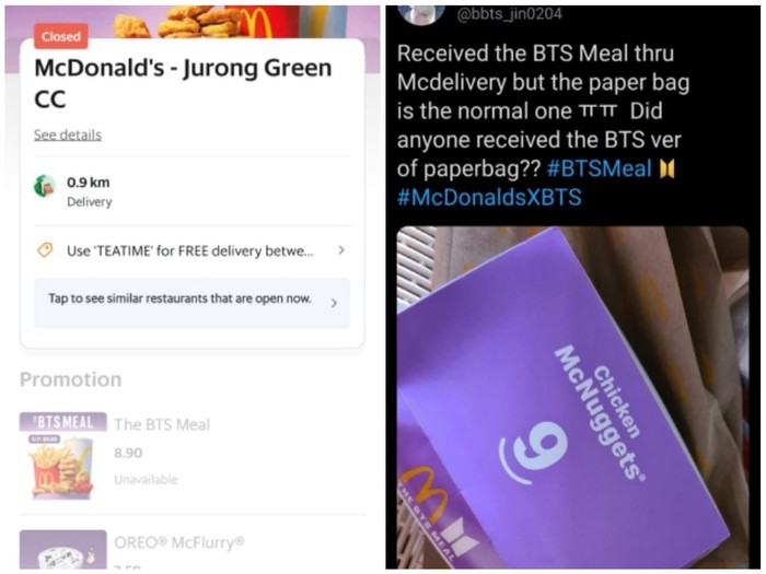Habis Dalam 5 Menit, Pelanggan BTS Meal Singapura Kecewa Dapat Kantong Polos!