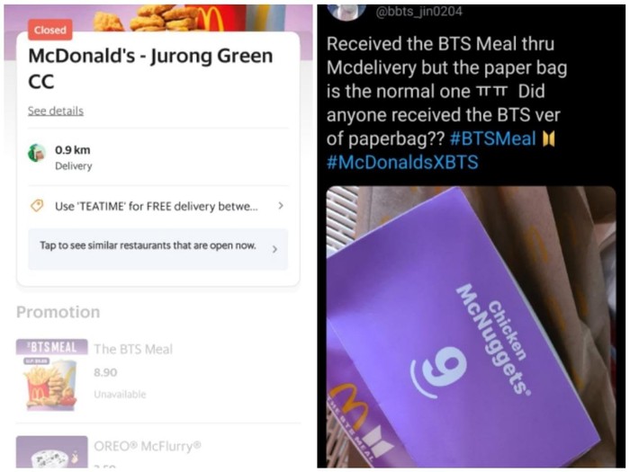 BTS Meal Singapura Habis Dalam 5 Menit, Pelanggan BTS Meal Singapura Kecewa Dapat Kantong Polos!