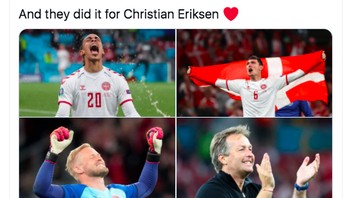 Denmark menampilkan performa hebat mereka untuk lolos ke babak knock out. Foto: Twitter