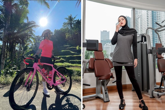 Ini adalah foto keduanya saat sedang berolahraga. Kalau Olla lebih memilih melakukan olahraga gym, Nindy lebih memilih bersepeda. Bagaimana menurutmu penampilan Nindy dan Olla saat sedang berolahraga? Foto: dok. Instagram/@nindyayunda/@ollaramlanaufar