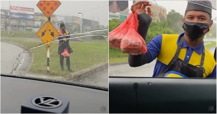 Bikin Haru! Pria Ini Rela Kehujanan demi Jualan Burgernya Laku