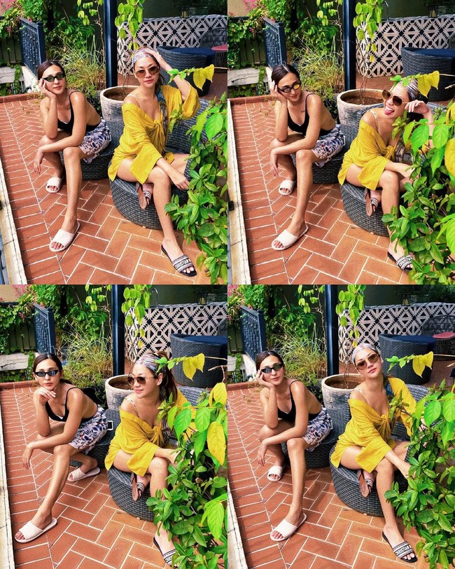 Berjemur menjadi kegiatan wajib bagi BCL selama isoman. Bak sunbathing di pinggir pantai, BCL pun tetap tampil cetar dengan swimsuit look bergaya boho. Outer kain berwarna kuning, berikut selop Dior, sunnies alias kacamata hitam dan penutup kepala juga menjadi andalan. (Foto: Instagram/@bclsinclair)