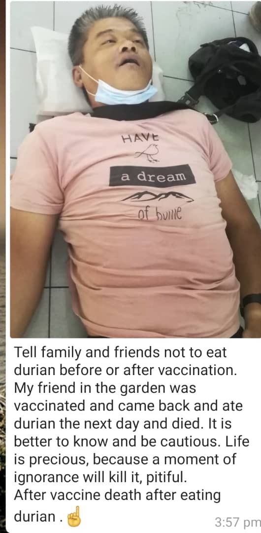 Viral Kisah Pria Tewas karena Makan Durian Usai Vaksin, Ini Faktanya