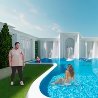 Akan ada kolam renang di halaman belakang. Desainnya mengingatkan pada kolam renang di hotel-hotel bintang lima. (Foto: YouTube/Ivan Gunawan)