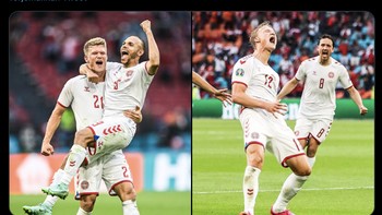 Partai 16 besar Euro 2020 lainnya, Denmark yang tadinya tidak diunggulkan justru tampil gahar. Foto: internet
