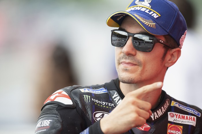 ASSEN, NETHERLANDS - JUNE 26:  Maverick Vinales of Spain and Monster Energy Yamaha MotoGP Team celebrates at the end of the MotoGP qualifying practice during the MotoGP of Netherlands - Qualifying at TT Circuit Assen on June 26, 2021 in Assen, Netherlands. (Photo by Mirco Lazzari gp/Getty Images)