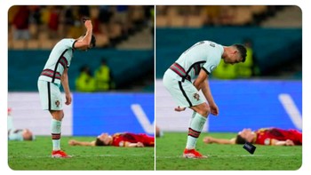 Foto Ronaldo membanting ban kapten banyak dishare netizen (Twitter)