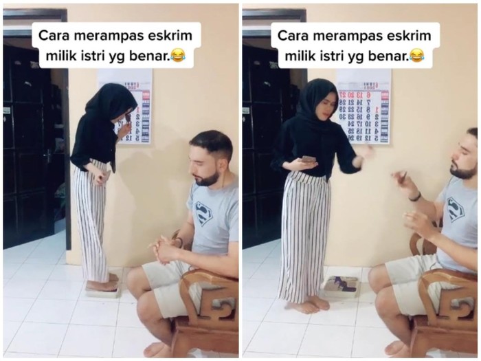 Kocak! Pria Ini Rebut Es Krim Istrinya dengan Trik Taruh Timbangan Badan
