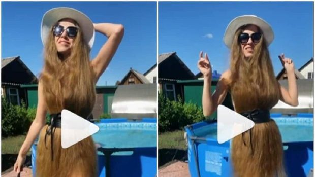 Viral video wanita sulap rambut panjangnya jadi gaun.