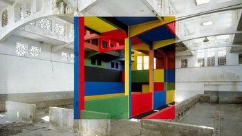 Sebuah karya seniman Prancis George Rousse, yang menciptakan gambarnya yang penuh warna dan menarik di gedung-gedung sepi yang akan dihancurkan. Foto: Brightside
