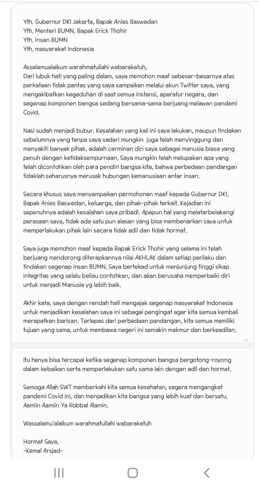 Permintaan Maaf Kemal Arsjad