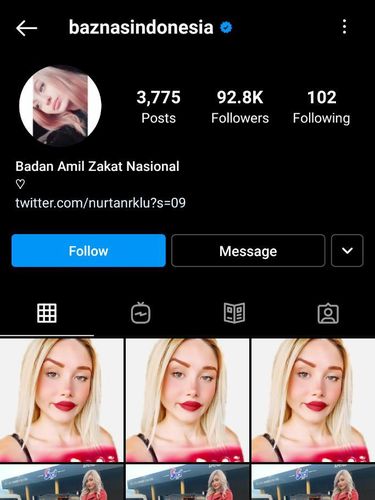 Akun @baznasindonesia diretas dan menampilkan foto-foto wanita