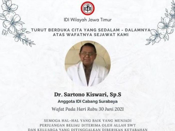 Dokter Spesialis Saraf di Surabaya Meninggal Terpapar COVID-19