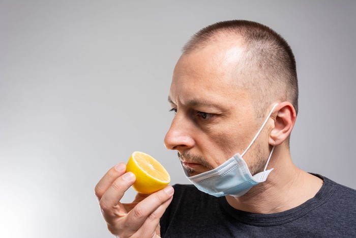 indra penciuman Anosmia or smell blindness, loss of the ability to smell, one of the possible symptoms of covid-19, infectious disease caused by corona virus.