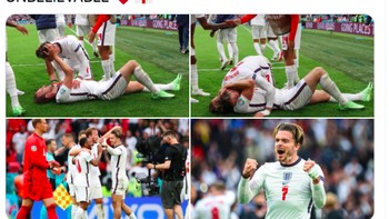 Menang 2-0 atas musuh bebuyutan Jerman membuat pemain Inggris dan para fans bersorak kegirangan. Foto: Twitter