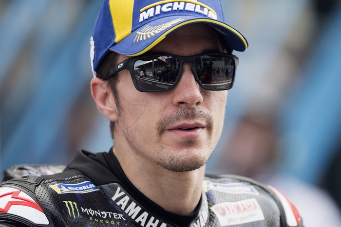 ASSEN, NETHERLANDS - JUNE 27:  Maverick Vinales of Spain and Monster Energy Yamaha MotoGP Team smiles and celebrates the second place under the podium during the MotoGP race during the MotoGP of Netherlands - Race at TT Circuit Assen on June 27, 2021 in Assen, Netherlands. (Photo by Mirco Lazzari gp/Getty Images)