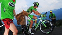 Peter Sagan saat bermain untuk tim Cannondale dalam etape ke-17 TDF 2013 (17/7). Peter Sagan meraih 12 kali naik podium selama 6 kali ikut serta  Tour de France. Doug Pensinger/Getty Images