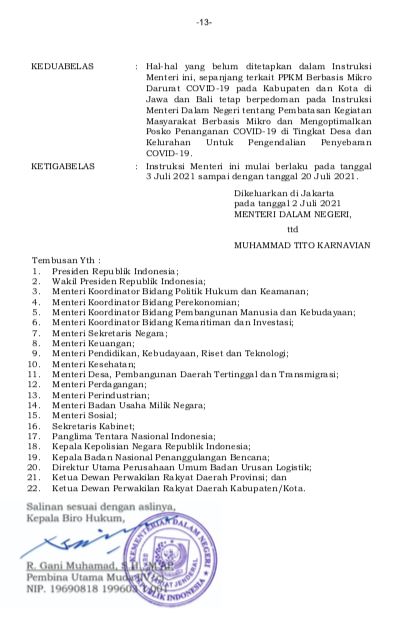 Inmendagri No 15 Tahun 2021 Tentang PPKM Darurat