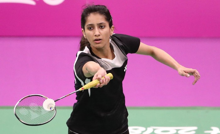 GOLD COAST, AUSTRALIA - APRIL 05:  Mahoor Shahzad of Pakistan plays a shot as she competes against Kirsty Gilmour of Scotland during the Badminton Mixed Team Group Play Stage - Group A on day one of the Gold Coast 2018 Commonwealth Games at Carrara Sports and Leisure Centre on April 5, 2018 on the Gold Coast, Australia.  (Photo by Scott Barbour/Getty Images)