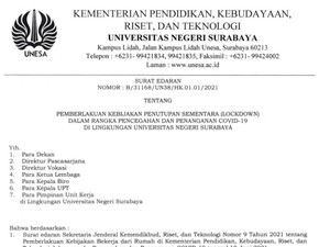 Selain Rektor, 10 hingga 15 Civitas Akademika Unesa Juga Terpapar COVID-19