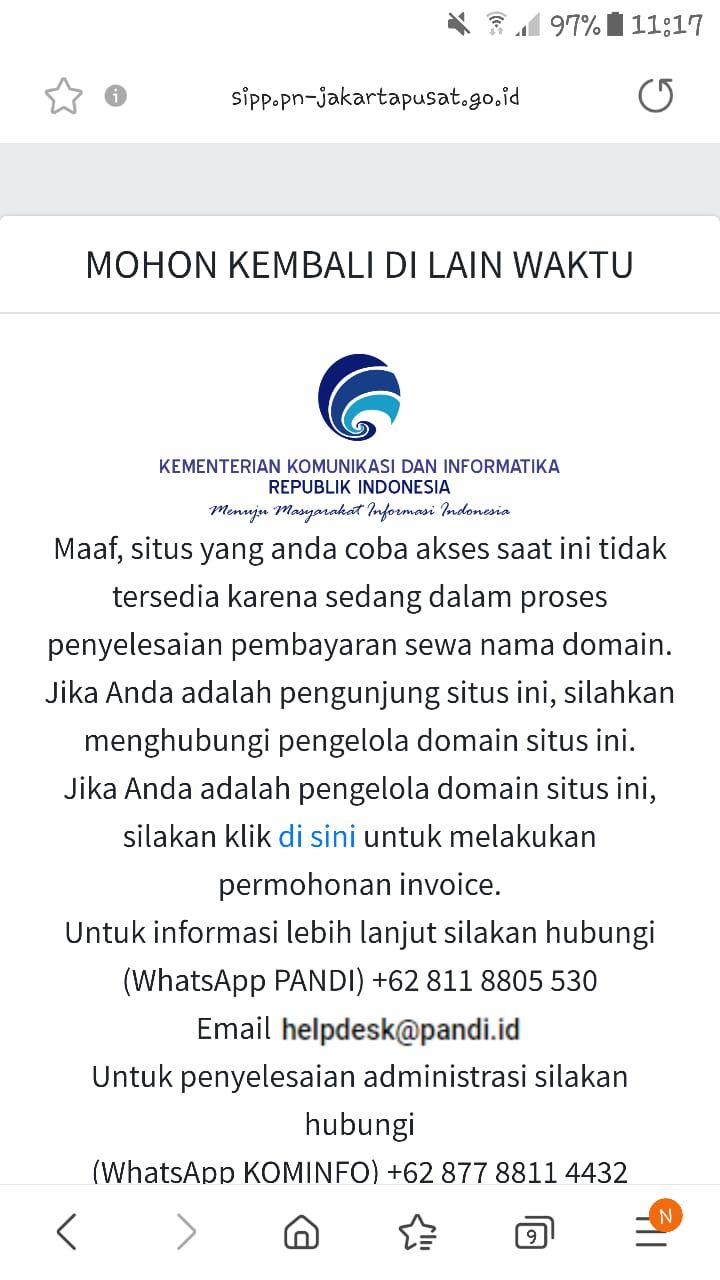 Situs PN Jakpus tak bisa diakses (Screenshot).
