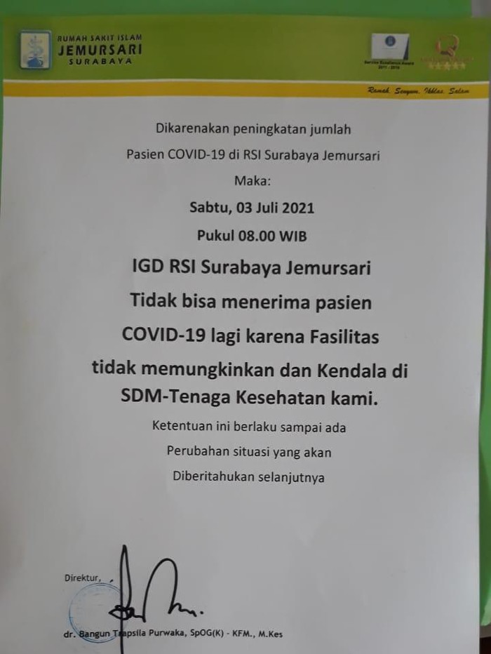 IGD RSI Jemursari Lockdown, 51 Nakes dan Pegawai Terpapar COVID-19