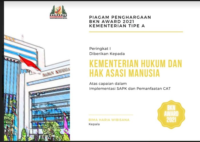 Kemenkumham Borong 2  BKN Award 2021 Tentang Manajemen Kepegawai