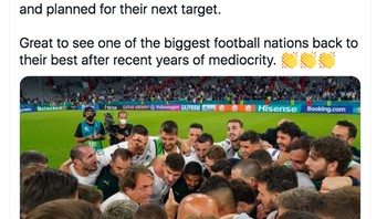 Italia disebut tidak merayakan kemenangan dengan berlebihan dan mempersiapkan diri untuk laga selanjutnya. Foto: Twitter