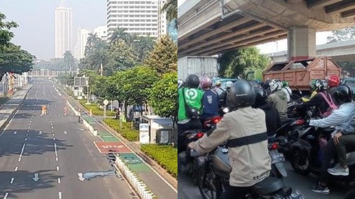 Kontras lengangnya Jalan Sudirman dan Jembatan Lampiri di Kalimalang (detikcom)