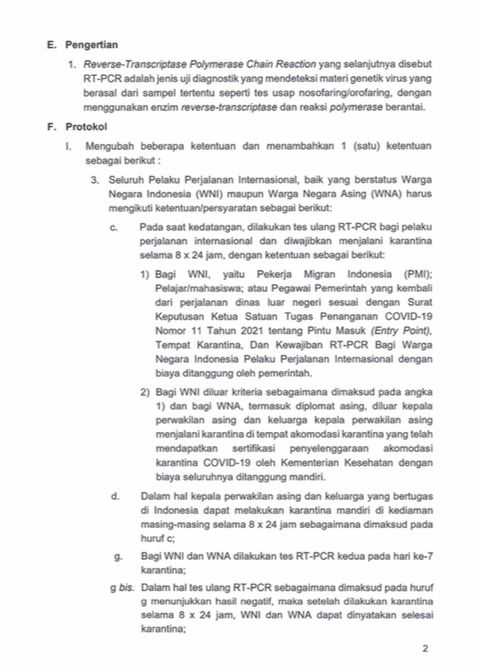 Surat Edaran Nomor 8 Tahun 2021 Tentang Protokol Kesehatan Perjalanan Internasional Pada Masa Pandemi Corona Virus Disease 2019