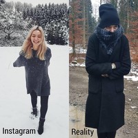 Apapun akan dilakukan demi konten, termasuk pura-pura bahagia padahal kedinginan. Ayo ngaku, siapa yang kayak gini juga? Foto: Instagram.com/the_truth_is_not_pretty