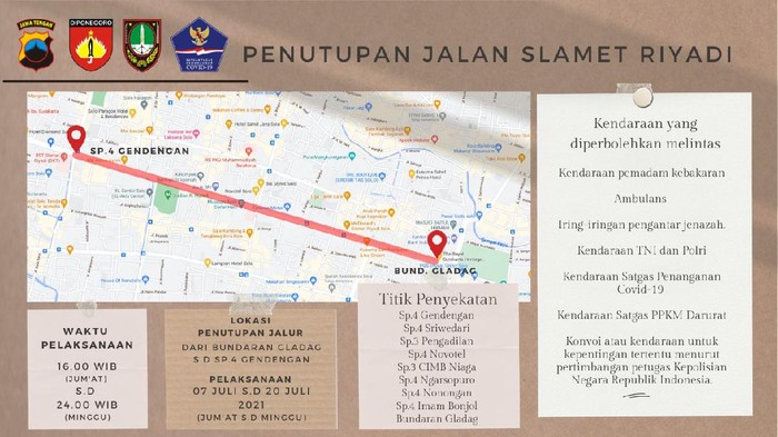 Denah lokasi jalan yang ditutup selama PPKM Darurat di Solo.