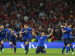 Kini Italia tinggal menanti lawan di partai puncak Piala Eropa 2020. Inggris dan Denmark akan berebut satu posisi tersisa untuk laga final di Wembley, Senin (12/7) dini hari WIB. Carl Recine/Pool Photo via AP.