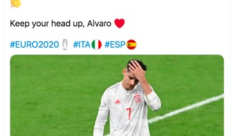 Alvaro Morata walau gagal penalti tetap menjadi pencetak gol andalan sehingga ia dianggap tak perlu malu. Foto: Twitter