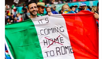 Menyindir Inggris bahwa sepakbola tidak pulang ke rumah melainkan ke Roma sebagai keyakinan Italia akan menang Euro 2020. Foto: Twitter