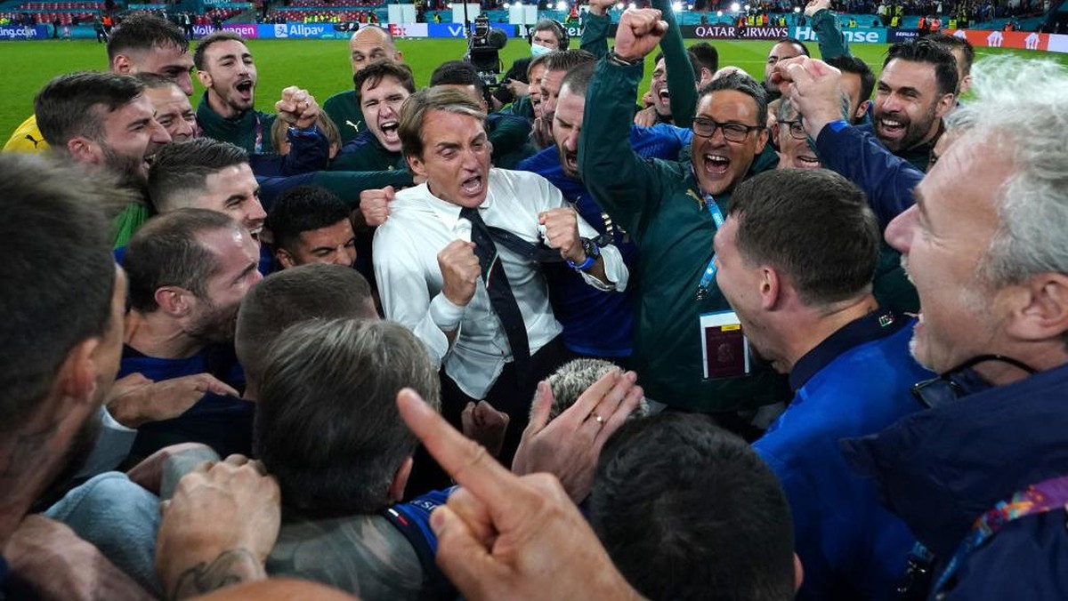 Timnas Italia dinilai meriah hasil bersejarah dengan menyingkirkan Timnas Spanyol di semifinal Euro 2020. (Foto: Getty Images/Claudio Villa)