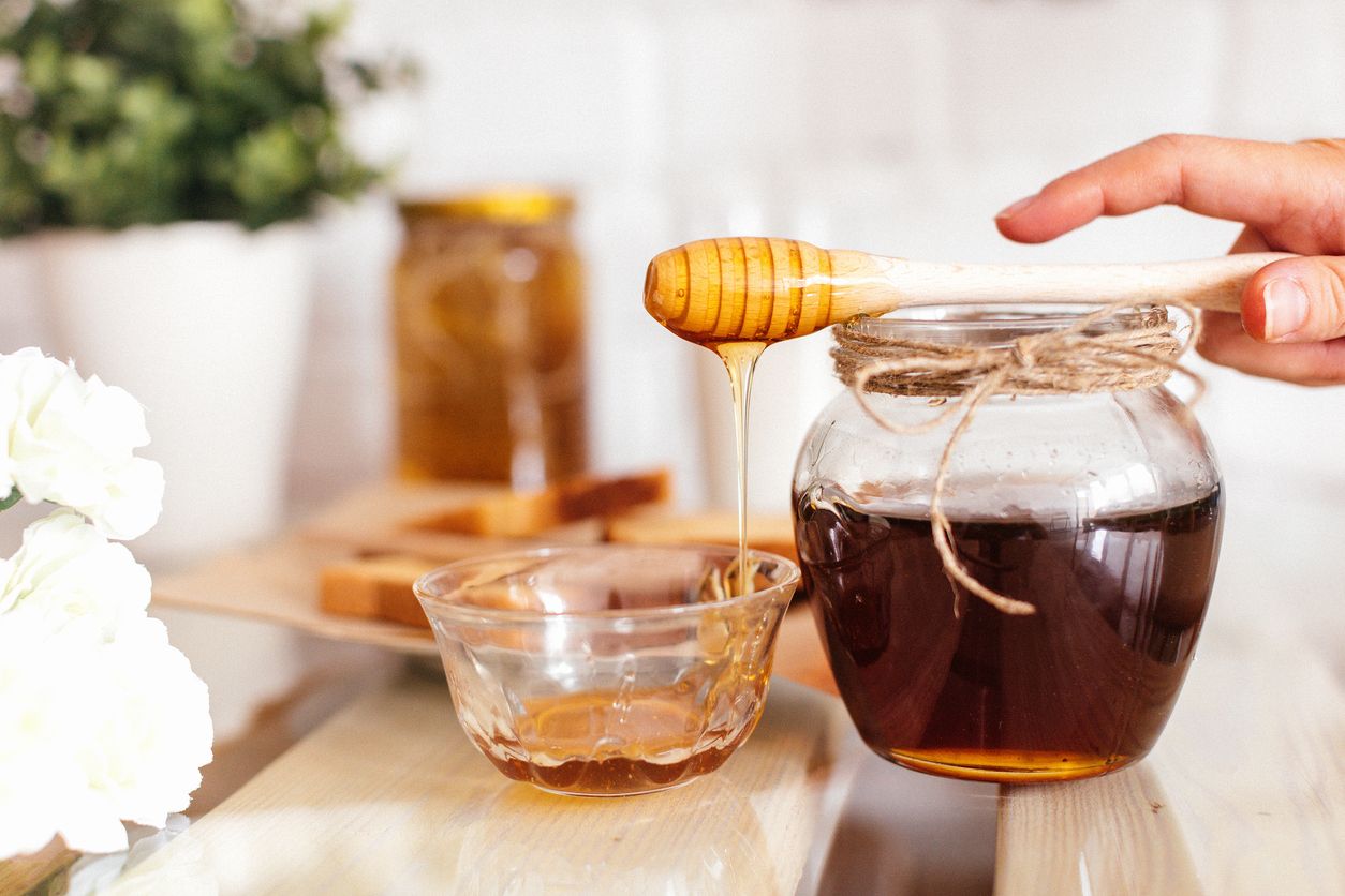 Honey with Honeycombs in a Jar