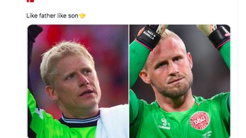 Kasper Schmeichel juga patut bangga karena walau Denmark kalah, ia berhasil melewati rekor ayahnya. Foto: Twitter